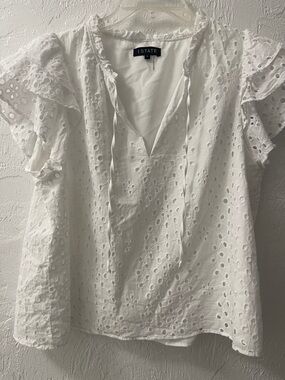 1. State White Eyelet V-Neck Ruffle Sleeve Blouse